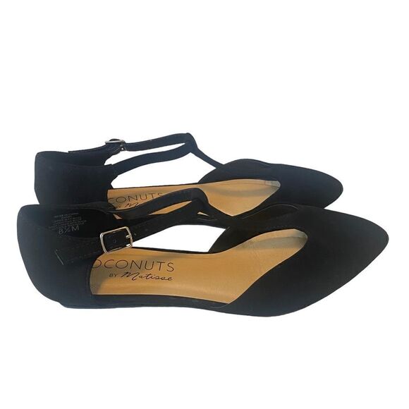 Coconuts by Matisse Black Faux Suede Pointed Toe Ankle Strap Low Heel Flats - Picture 4 of 7